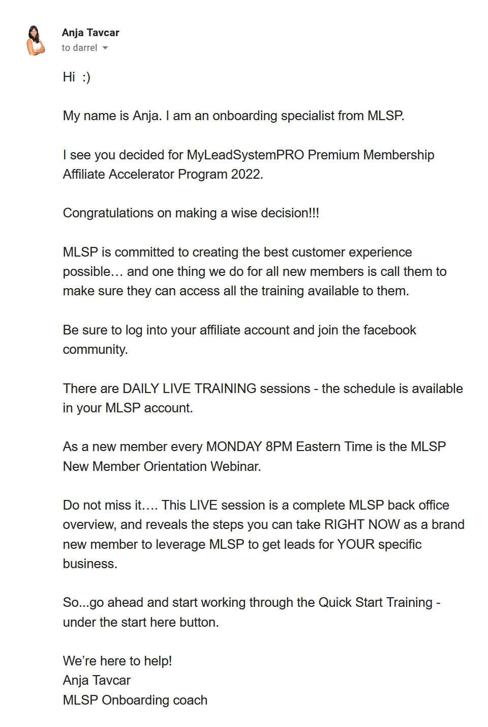 MLSP Business Coach Email