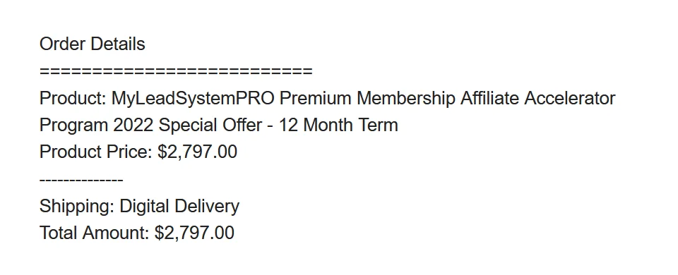 MyLeadSystemPRO Membership Receipt