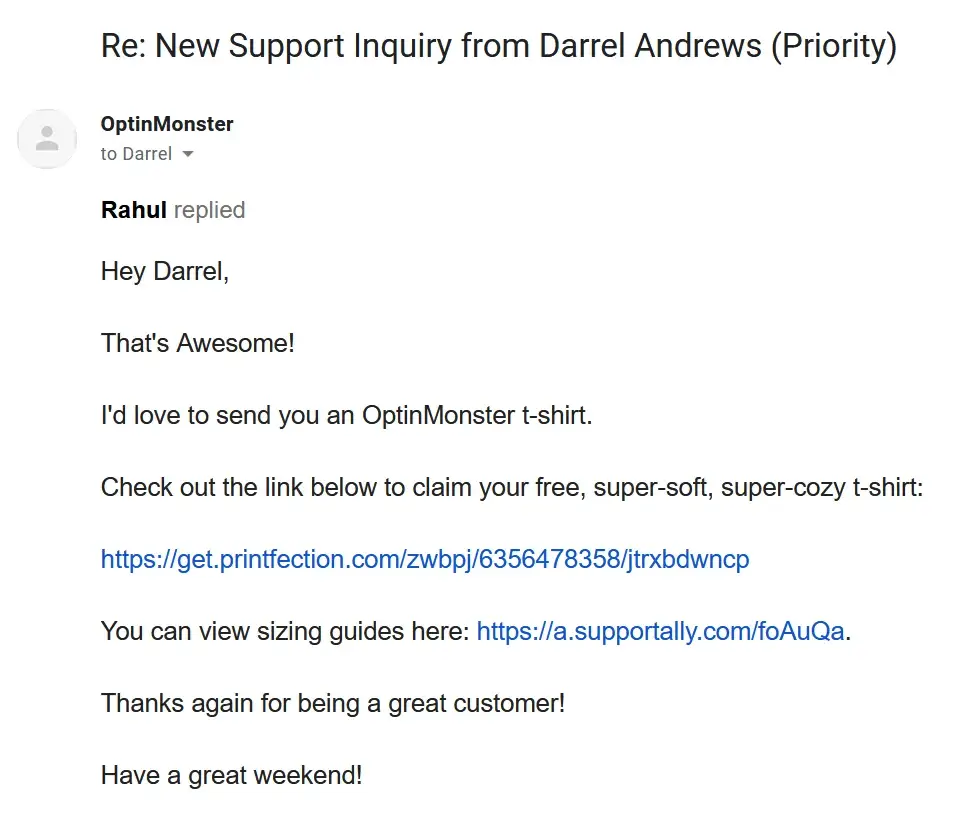 customer support email tshirt